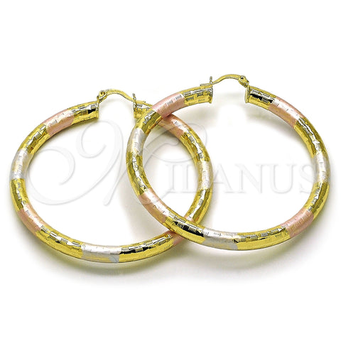 Argolla Grande 02.213.0313.1.60 Oro Laminado, Diseño de Hueco, Diamantado, Tres Tonos