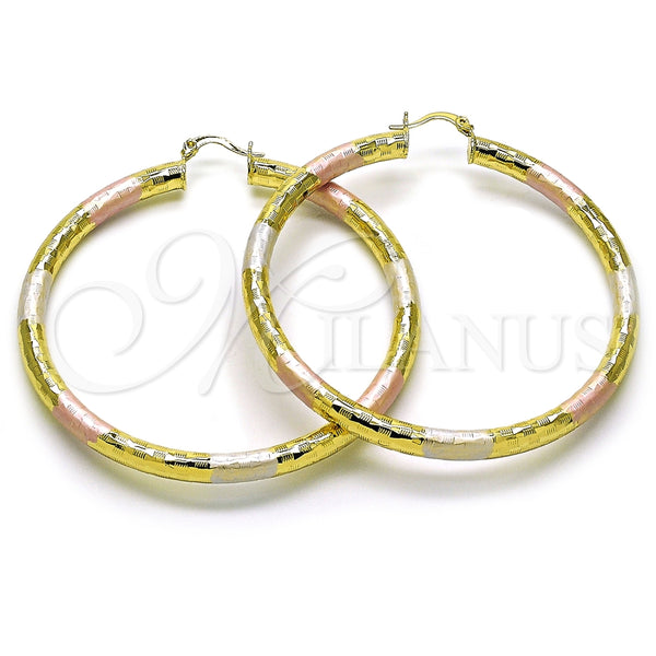 Argolla Extra Grande 02.213.0313.1.70 Oro Laminado, Diseño de Hueco, Diamantado, Tres Tonos