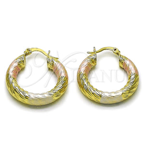 Argolla Pequeña 02.170.0310.1.25 Oro Laminado, Diseño de Hueco, Diamantado, Tres Tonos