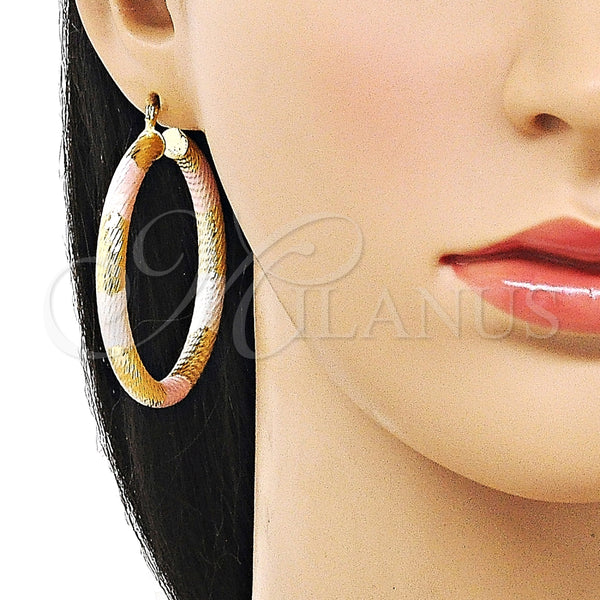 Argolla Grande 02.170.0310.1.50 Oro Laminado, Diseño de Hueco, Diamantado, Tres Tonos