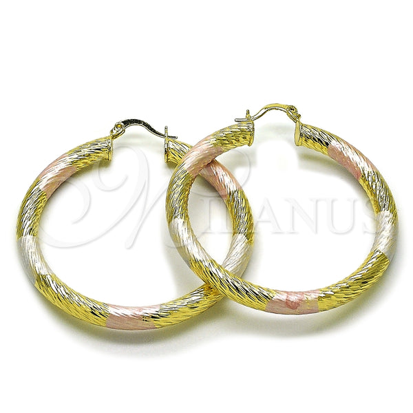 Argolla Grande 02.170.0310.1.50 Oro Laminado, Diseño de Hueco, Diamantado, Tres Tonos