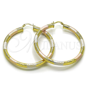 Argolla Grande 02.170.0310.1.60 Oro Laminado, Diseño de Hueco, Diamantado, Tres Tonos