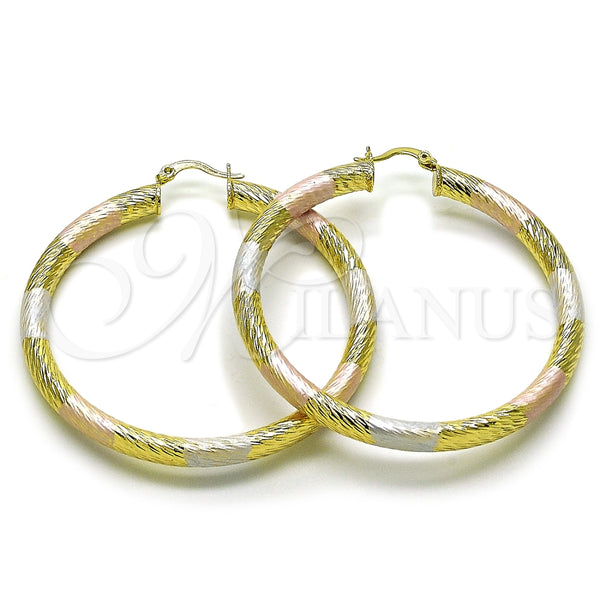 Argolla Grande 02.170.0310.1.60 Oro Laminado, Diseño de Hueco, Diamantado, Tres Tonos