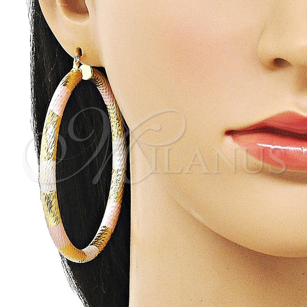 Argolla Extra Grande 02.170.0310.1.70 Oro Laminado, Diseño de Hueco, Diamantado, Tres Tonos