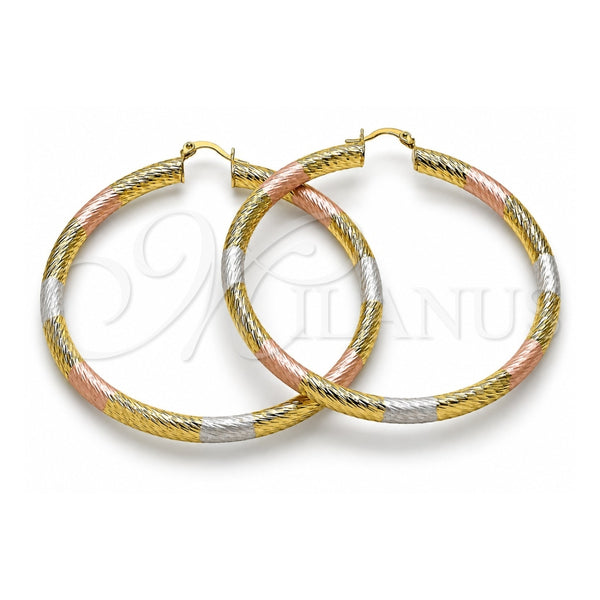 Argolla Extra Grande 02.170.0310.1.70 Oro Laminado, Diseño de Hueco, Diamantado, Tres Tonos