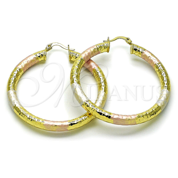 Argolla Grande 02.213.0759.1.50 Oro Laminado, Diseño de Hueco, Diamantado, Tres Tonos
