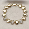 Pulsera Tennis 03.283.0467.07 Oro Laminado, Diseño de Corazón, con Micro Pave Blanca, Pulido, Tono Dorado (Grosor 11 MM, 7 Pulgadas de Largo)