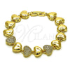 Pulsera Tennis 03.283.0467.07 Oro Laminado, Diseño de Corazón, con Micro Pave Blanca, Pulido, Tono Dorado (Grosor 11 MM, 7 Pulgadas de Largo)