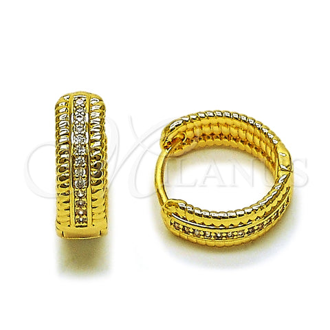 Argolla Huggie 02.283.0243.20 Oro Laminado, Diseño de Torcido, con Blanca Zirconia Cubica, Pulido, Tono Dorado