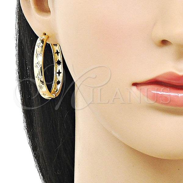 Argolla Huggie 02.204.0056.35 Oro Laminado, Diseño de Estrella, con Blanca Zirconia Cubica, Pulido, Tono Dorado
