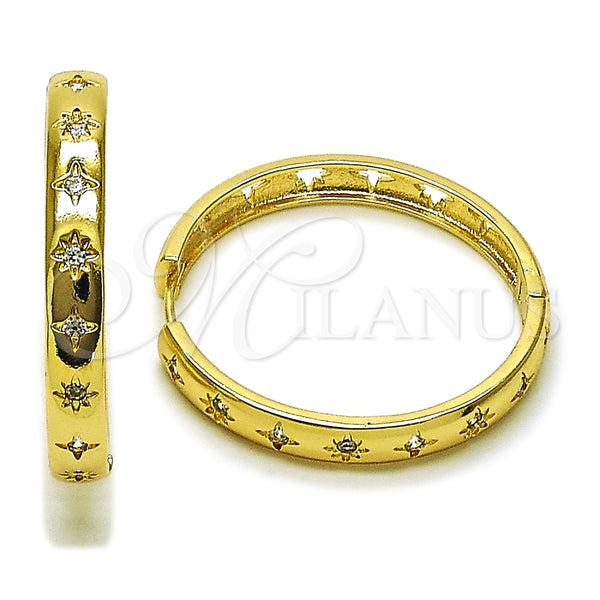 Argolla Huggie 02.204.0056.35 Oro Laminado, Diseño de Estrella, con Blanca Zirconia Cubica, Pulido, Tono Dorado