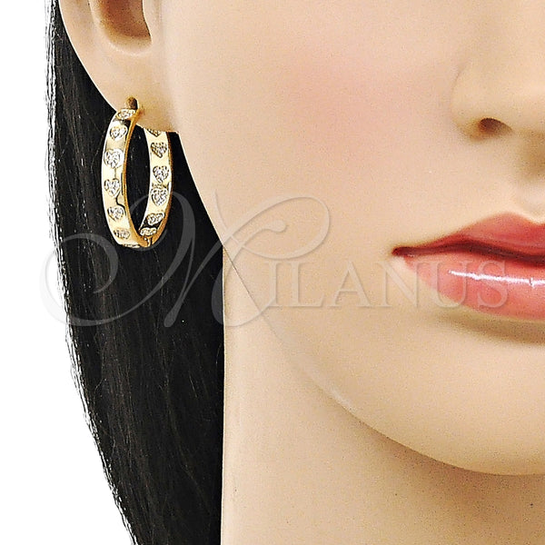 Argolla Huggie 02.204.0057.30 Oro Laminado, Diseño de Corazón, con Blanca Micro Pave, Pulido, Tono Dorado