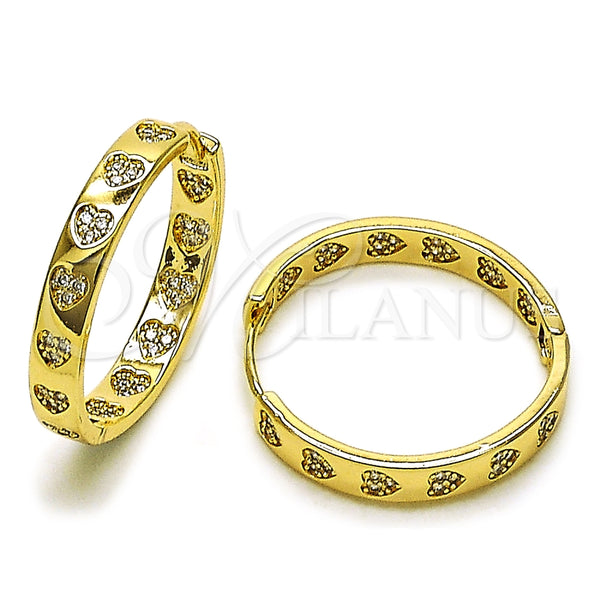 Argolla Huggie 02.204.0057.30 Oro Laminado, Diseño de Corazón, con Blanca Micro Pave, Pulido, Tono Dorado