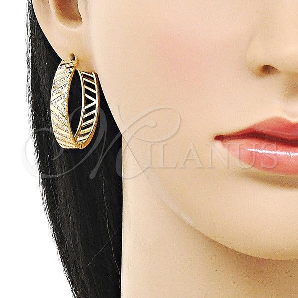 Argolla Huggie 02.204.0059.30 Oro Laminado, con Blanca Micro Pave, Pulido, Tono Dorado