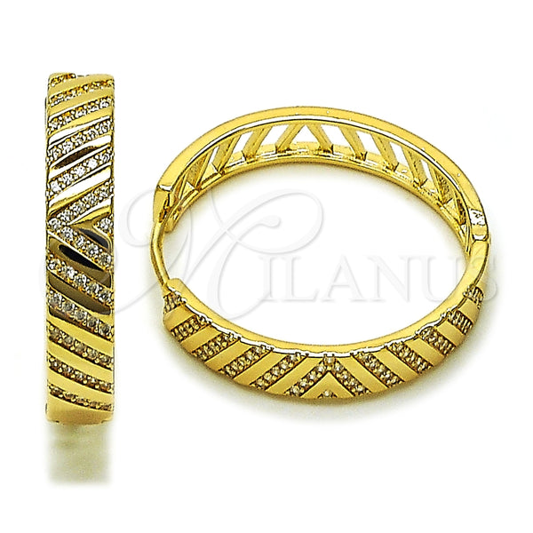 Argolla Huggie 02.204.0059.30 Oro Laminado, con Blanca Micro Pave, Pulido, Tono Dorado