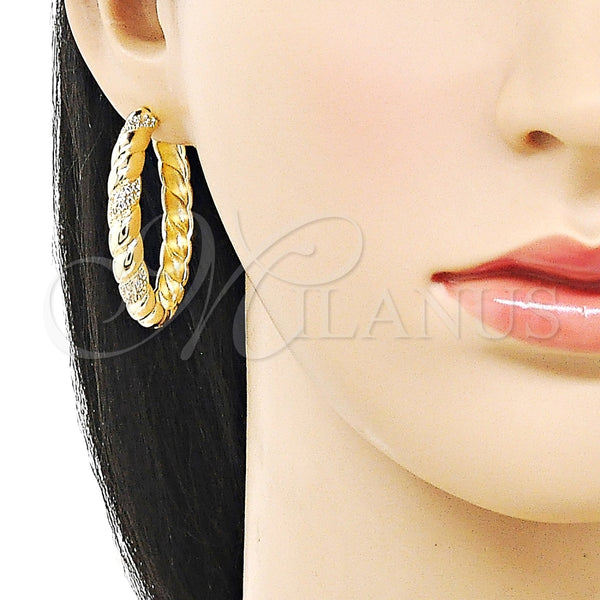 Argolla Huggie 02.204.0060.40 Oro Laminado, Diseño de Torcido, con Blanca Zirconia Cubica, Pulido, Tono Dorado