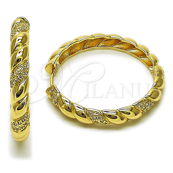 Argolla Huggie 02.204.0060.40 Oro Laminado, Diseño de Torcido, con Blanca Zirconia Cubica, Pulido, Tono Dorado