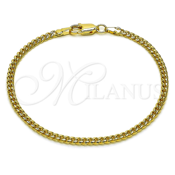 Pulsera Básica 04.63.1424.07 Oro Laminado, Diseño de Miami Cubana, Diamantado, Tono Dorado (Calibre 0.80, Grosor 02.8 MM, 7 Pulgadas de Largo)