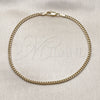 Tobillera Básica 04.63.1424.10 Oro Laminado, Diseño de Miami Cubana, Diamantado, Tono Dorado (Calibre 0.80, Grosor 02.8 MM, 10 Pulgadas de Largo)