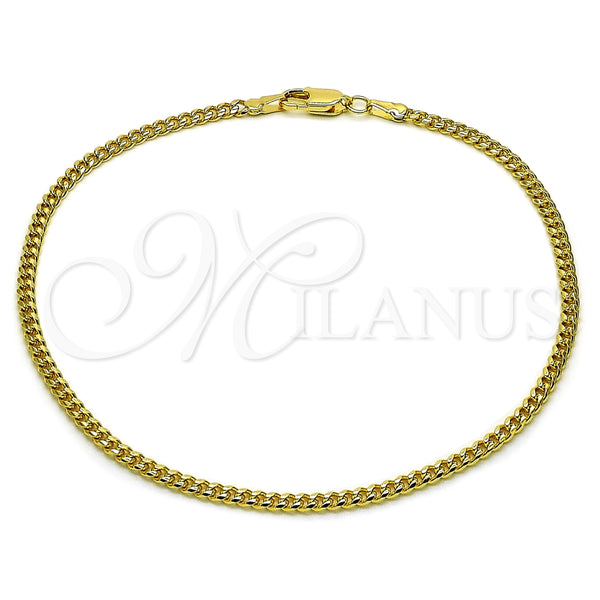 Tobillera Básica 04.63.1424.10 Oro Laminado, Diseño de Miami Cubana, Diamantado, Tono Dorado (Calibre 0.80, Grosor 02.8 MM, 10 Pulgadas de Largo)