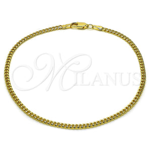 Tobillera Básica 04.63.1424.10 Oro Laminado, Diseño de Miami Cubana, Diamantado, Tono Dorado (Calibre 0.80, Grosor 02.8 MM, 10 Pulgadas de Largo)