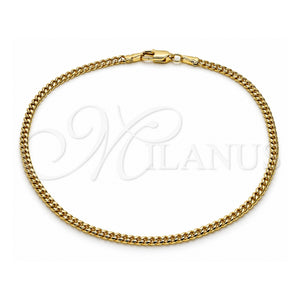 Tobillera Básica 04.63.1424.10 Oro Laminado, Diseño de Miami Cubana, Diamantado, Tono Dorado (Calibre 0.80, Grosor 02.8 MM, 10 Pulgadas de Largo)