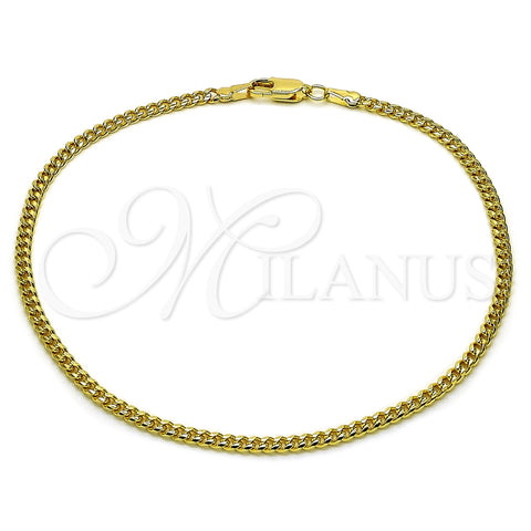 Tobillera Básica 04.63.1424.10 Oro Laminado, Diseño de Miami Cubana, Diamantado, Tono Dorado (Calibre 0.80, Grosor 02.8 MM, 10 Pulgadas de Largo)