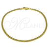Tobillera Básica 04.63.1424.10 Oro Laminado, Diseño de Miami Cubana, Diamantado, Tono Dorado (Calibre 0.80, Grosor 02.8 MM, 10 Pulgadas de Largo)