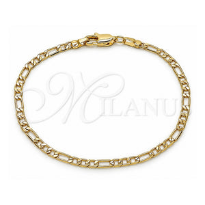 Pulsera Básica 5.222.017.07 Oro Laminado, Diseño de Figaro, Diamantado, Tono Dorado (Calibre 0.80, Grosor 03 MM, 7 Pulgadas de Largo)