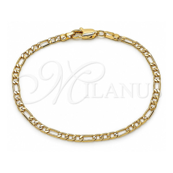 Pulsera Básica 5.222.017.07 Oro Laminado, Diseño de Figaro, Diamantado, Tono Dorado (Calibre 0.80, Grosor 03 MM, 7 Pulgadas de Largo)
