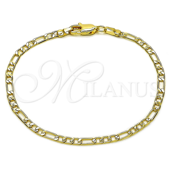 Pulsera Básica 5.222.017.07 Oro Laminado, Diseño de Figaro, Diamantado, Tono Dorado (0.80 Gauge, 03 MM Thickness, 7 Inches Length)