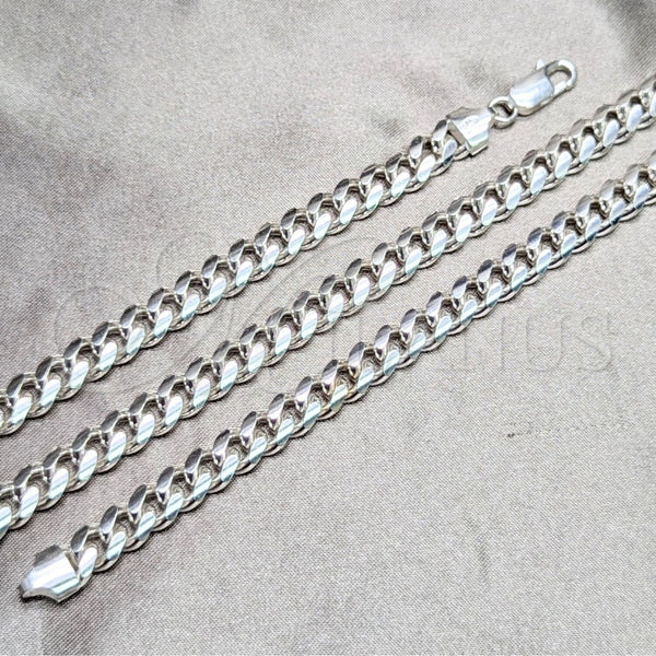 Gargantilla Basica 04.420.0007.26 Plata Rodinada, Diseño de Miami Cubana, Pulido, Tono Plateado (Calibre 200, Grosor 07 MM, 26 Pulgadas de Largo)