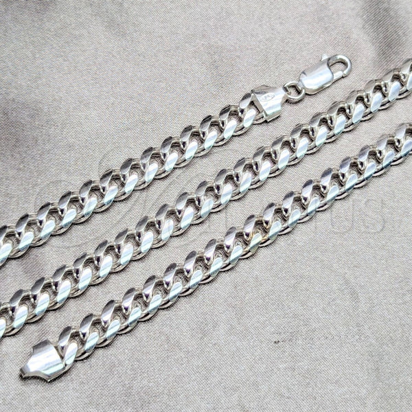 Gargantilla Basica 04.420.0008.26 Plata Rodinada, Diseño de Miami Cubana, Pulido, Tono Plateado (Calibre 220, Grosor 08 MM, 26 Pulgadas de Largo)