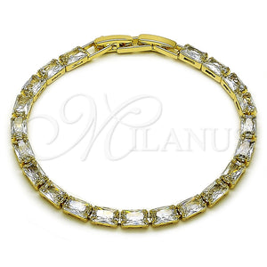 Pulsera Tennis 03.213.0345.07 Oro Laminado, Diseño de Baguette, con Zirconia Cubica Blanca, Pulido, Tono Dorado (Grosor 04.2 MM, 8 Pulgadas de Largo)
