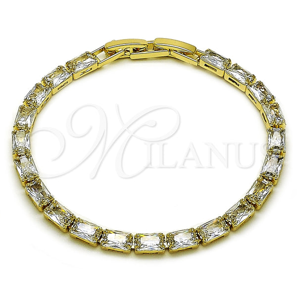 Pulsera Tennis 03.213.0345.07 Oro Laminado, Diseño de Baguette, con Blanca Zirconia Cubica, Pulido, Tono Dorado (04 MM Thickness, 8 Inches Length)