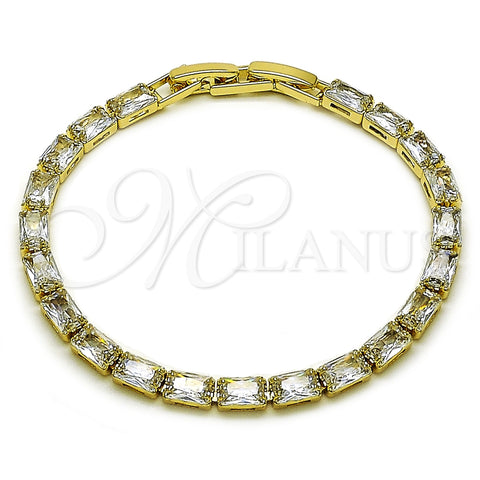Pulsera Tennis 03.213.0345.07 Oro Laminado, Diseño de Baguette, con Blanca Zirconia Cubica, Pulido, Tono Dorado (04 MM Thickness, 8 Inches Length)