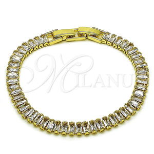 Pulsera Tennis 03.130.0005.5.07 Oro Laminado, Diseño de Baguette, con Zirconia Cubica Blanca, Pulido, Tono Dorado (Grosor 05 MM, 7 Pulgadas de Largo)