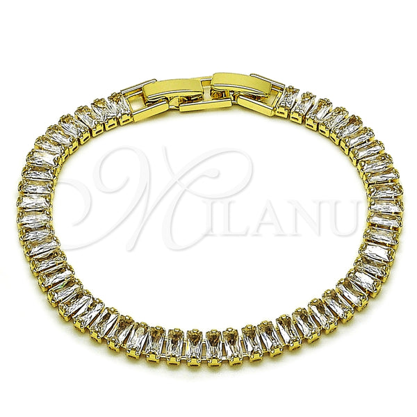 Pulsera Tennis 03.130.0005.5.07 Oro Laminado, Diseño de Baguette, con Zirconia Cubica Blanca, Pulido, Tono Dorado (Grosor 05 MM, 7 Pulgadas de Largo)