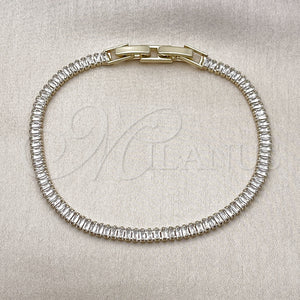 Pulsera Tennis 03.213.0348.07 Oro Laminado, Diseño de Baguette, con Zirconia Cubica Blanca, Pulido, Tono Dorado (Grosor 03.6 MM, 8 Pulgadas de Largo)