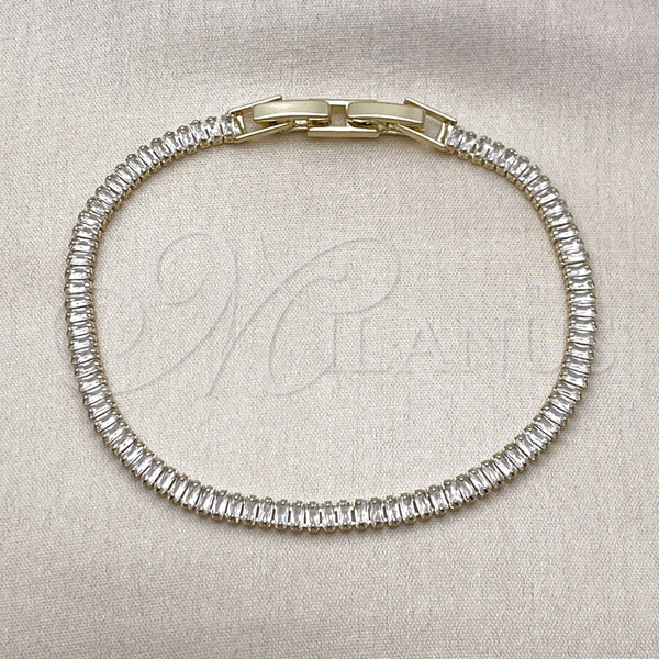Pulsera Tennis 03.213.0348.07 Oro Laminado, Diseño de Baguette, con Zirconia Cubica Blanca, Pulido, Tono Dorado (Grosor 03.6 MM, 8 Pulgadas de Largo)