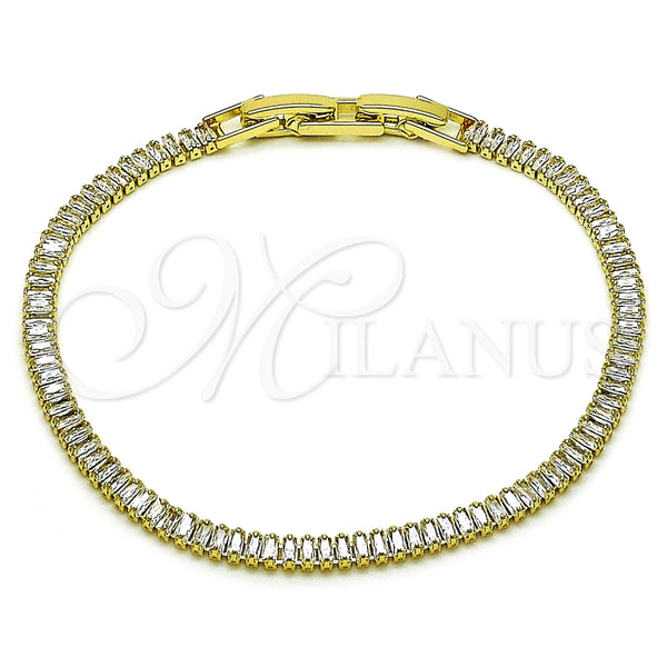Pulsera Tennis 03.213.0348.07 Oro Laminado, Diseño de Baguette, con Zirconia Cubica Blanca, Pulido, Tono Dorado (Grosor 03.6 MM, 8 Pulgadas de Largo)