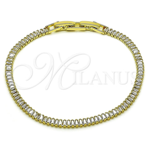 Pulsera Tennis 03.213.0348.07 Oro Laminado, Diseño de Baguette, con Zirconia Cubica Blanca, Pulido, Tono Dorado (Grosor 03.6 MM, 8 Pulgadas de Largo)