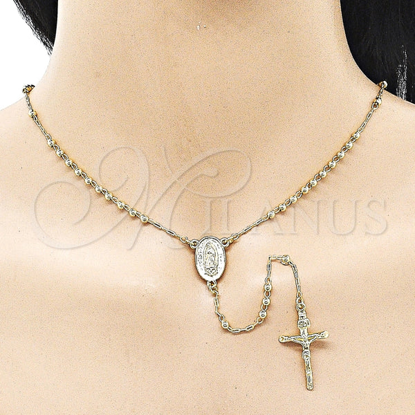 Rosario Fino 09.213.0050.18 Oro Laminado, Diseño de Guadalupe y Cruz, Pulido, Tono Dorado