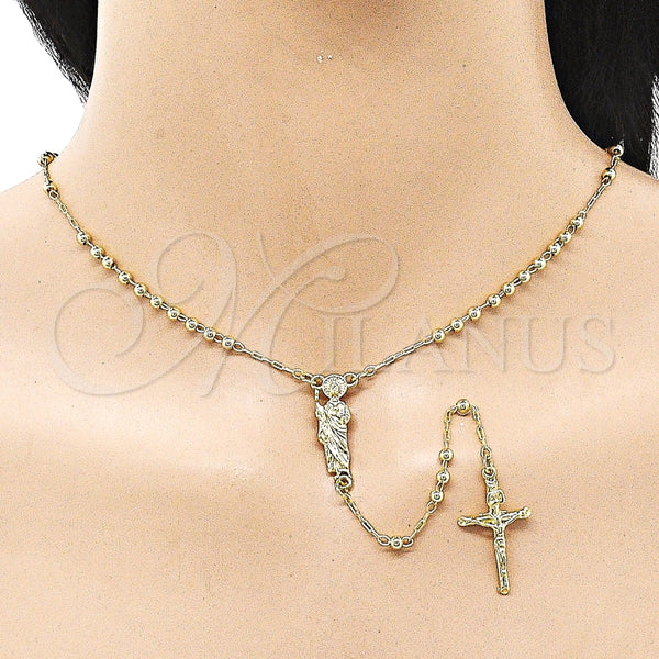 Rosario Fino 09.213.0052.18 Oro Laminado, Diseño de San Judas y Crucifijo, Pulido, Tono Dorado