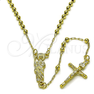 Rosario Fino 09.213.0052.18 Oro Laminado, Diseño de San Judas y Crucifijo, Pulido, Tono Dorado