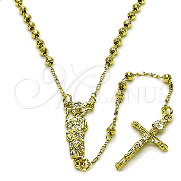 Rosario Fino 09.213.0052.18 Oro Laminado, Diseño de San Judas y Crucifijo, Pulido, Tono Dorado