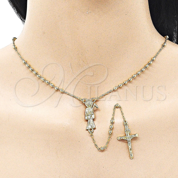 Rosario Fino 09.213.0053.18 Oro Laminado, Diseño de Santa Muerte y Crucifijo, Pulido, Tono Dorado