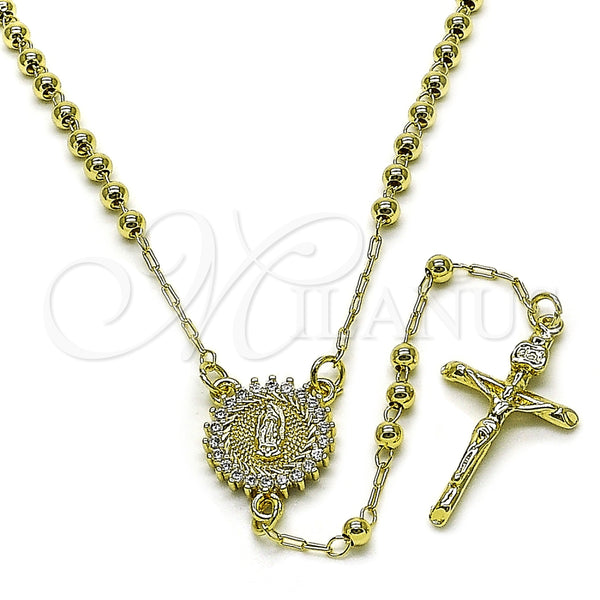 Rosario Fino 09.213.0055.18 Oro Laminado, Diseño de Guadalupe y Crucifijo, con Zirconia Cubica Blanca, Pulido, Tono Dorado