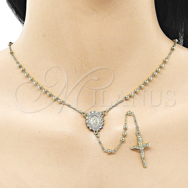 Rosario Fino 09.213.0056.18 Oro Laminado, Diseño de Guadalupe y Crucifijo, con Blanca Zirconia Cubica, Pulido, Tono Dorado