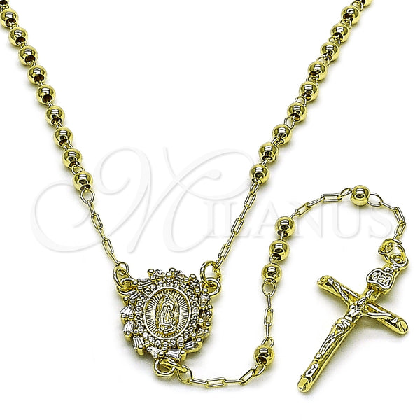Rosario Fino 09.213.0056.18 Oro Laminado, Diseño de Guadalupe y Crucifijo, con Blanca Zirconia Cubica, Pulido, Tono Dorado